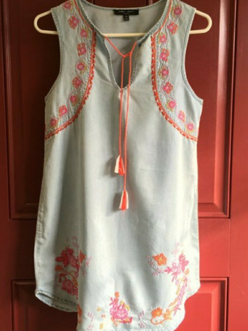 Romeo + Juliet Couture Embroidered Chambray Boho Tunic Top Mini Dress M